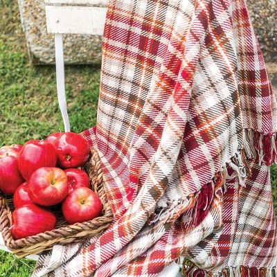 Samuel Autumn Plaid Cotton Throw Blanket with Fringe Tassels