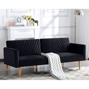 DOMETOUR 77.2" Futon Sofa Bed Loveseat, Morden Convertible Sofa for Living Room Bedroom Leisure Sleeper Couch - 1 of 4