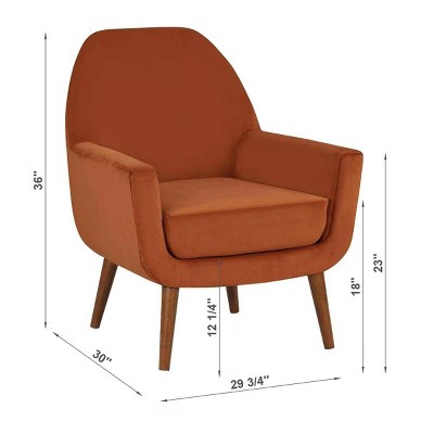 Accera Burnt Orange Velvet Mid-Century Modern Accent Chair