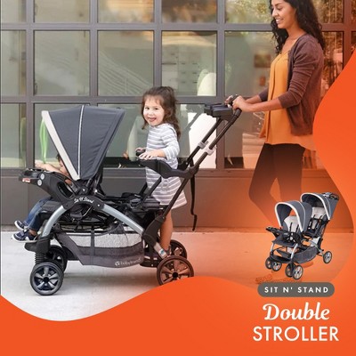 Magnolia Gray Double Tandem Stand-On Plastic Stroller