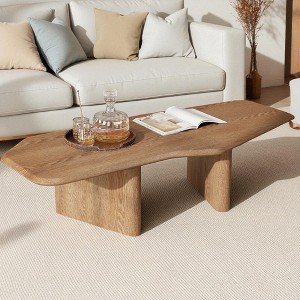 Mshliw 47.2" Freeform Rustic Ash Veneer Coffee Table, Mid-Century Modern Low Table with Organic Edges for Small Living Room or Lounge - 1 of 4