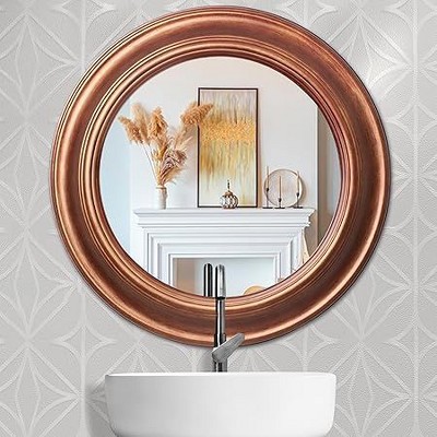 Modern Round Gold Plastic Frame Kids Bathroom Mirror