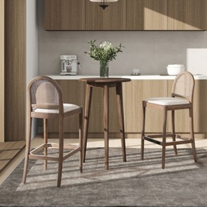 PAGED 43.5" High Bar Stools Set of 2 Modern Upholstered Counter Stools with Rattan Back and Wooden Legs for Dining Room - 1 of 4