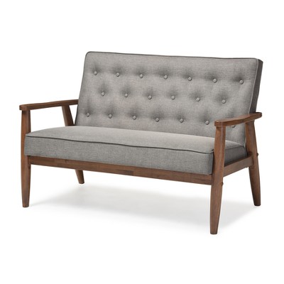 Sorrento Mid-Century Retro Modern Fabric Upholstered Wooden 2 Seater Loveseat Gray - Baxton Studio