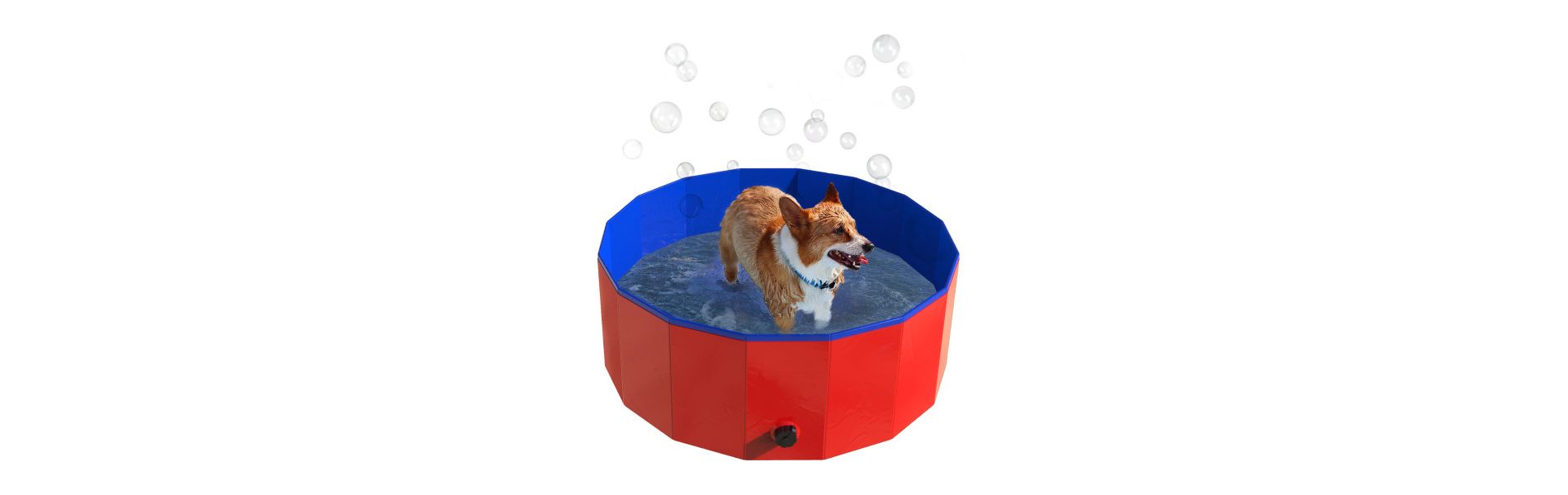 Dog Pool - Portable, Foldable 30.5-Inch Doggie Pool with Drain and Carry Bag - Pet Swimming Pool for Bathing or Play by PETMAKER (Red)
