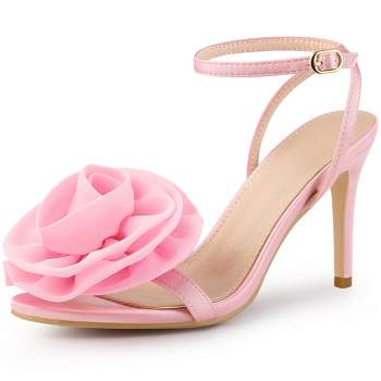 Perphy Women's Flower Open Toe Slingback Stiletto Heels Ankle Strap Sandals