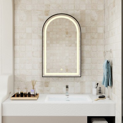 Arched Medicine Bathroom Cabinets For Wall, Bathroom Cabinets Modern, Wall Cabinets With Led-Lit Makeup Mirror With 3 Light Colors-Cuddlewood