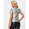 Allegra K Women's Party Metallic Short Sleeve Textured Shiny T-shirts - 3 of 4