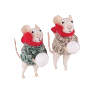 Gallerie II 4" Cute Felt Mice Snowball Mouse Hanging Christmas Tree Ornaments, Assortment of 2 - 1 of 2