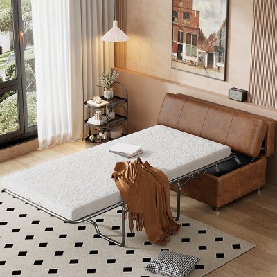 Folding Ottoman Bed, Pull Out Sofa Bed with Mattress, 2 in 1 Convertible Guest Sofa Bed, Fold Out Sleeper Sofa Bed for Living Room Apartment Bedroom