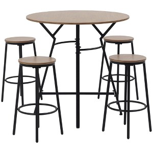 Aghana Digitals 5-Piece Light Brown Space-Saving Bar Set: Round Particleboard Table with 4 Steel - 1 of 4