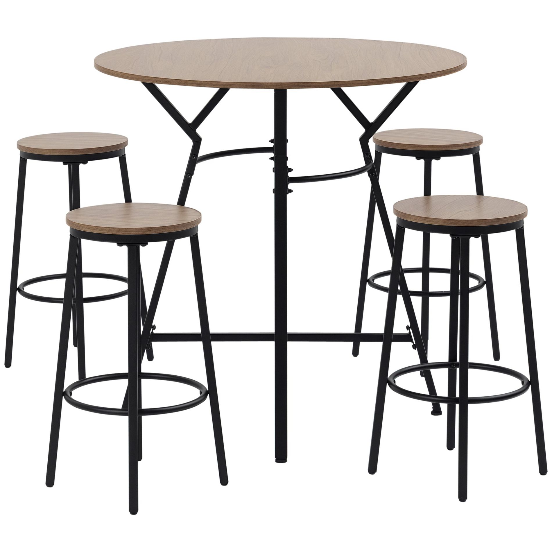 Aghana Digitals 5-Piece Light Brown Space-Saving Bar Set: Round Particleboard Table with 4 Steel Brown 35.40×35.40×35.40 in