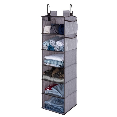 Hanging Closet Organizer Foldable with 6 Shelves 3 Drawers 2 Side Pockets Beige 