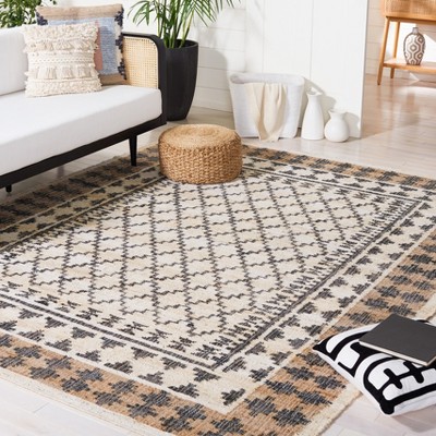 Ivory and Grey Handwoven Geometric Kilim Area Rug 5' x 8'