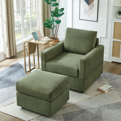 Sapphtopaz Modern Accent Chair with Ottoman Upholstery Comfy Couch Classic Corduroy Chaise Accent Chairs for Living Room, Bedroom