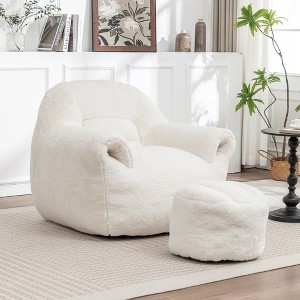 Hrinhom 42.5"W Modern Bean Bag Chair,Upholstered Lazy Floor Sofa with Ottoman - 1 of 4