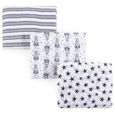 Hudson Baby Infant Boy Cotton Muslin Swaddle Blankets, Rocket Ship, One Size