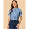 INSPIRE CHIC Women's Roll Up Sleeve Half Button 3/4 Sleeve Blouse - 2 of 4