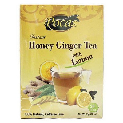 Pocas Honey Ginger Tea - Instant Powder Packets with Lemon & Ginger Honey Crystals Tea, Non-GMO/Gluten Free/Caffeine Free Tea, 20 Count (Pack of 2)