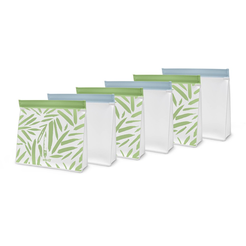Ello 6pk Standing sandwich Reusable Food Storage Bags Green
