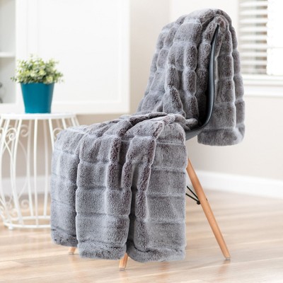 Luxurious Frost Tip Faux Fur Reversible Throw Blanket, 50x65 Inches, Gray