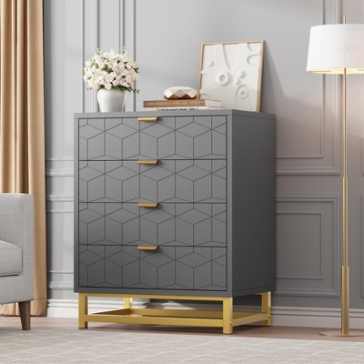 Dresser, 4 Drawer Dresser for Bedroom, Wood Chest of Drawers, Modern Dressers with Gold Metal Handles for Living Room, Hallway, Entryway