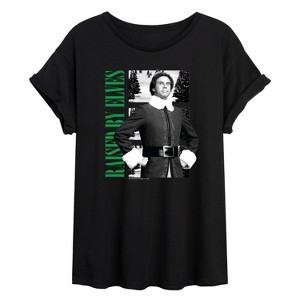 Women's - ELF - Christmas Raised By Elves Oversized Graphic T-Shirt - 1 of 4