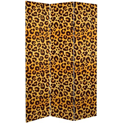 6" Double Sided Leopard Print Canvas Room Divider Orange - Oriental Furniture