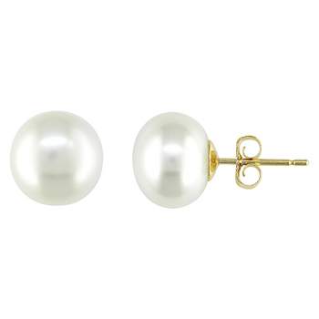 Women's Freshwater Pearl Button Stud Earrings - White