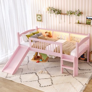 Hrinhom Twin Bed,Solid Wood Lower Loft Bed with Storage Shelves - 1 of 4