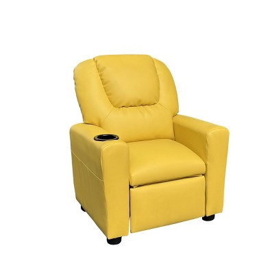 GlasFlength Sofas Kids Recliner Chair with Convenient Cup Holder Easy Clean Practical for Playrooms and Bedrooms, Yellow, 21"*23"*27"
