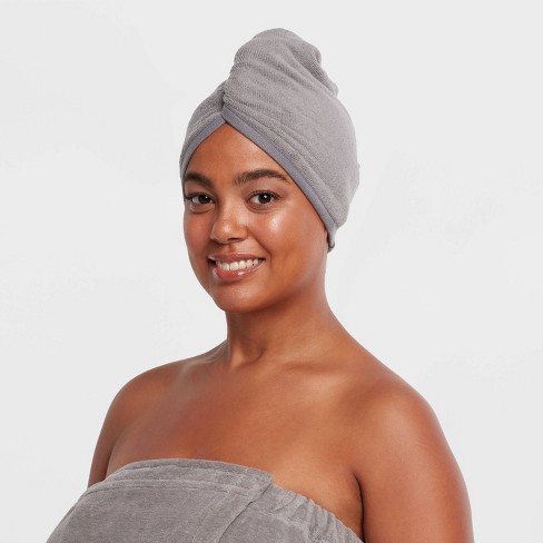 2pk Microfiber Bath Hair Wrap Set Gray - Room Essentials™ : Target