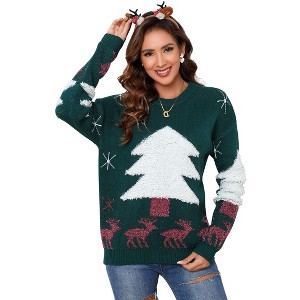 Coolmee Women's Christmas Tree Sweater Casual Long Sleeve Knitted Pullover Sweaters Crewneck Loose Jumper Tops - 1 of 4