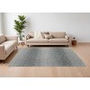 Ivory Blue and Brown Wool Hand Knotted Area Rug With Fringe - 2 of 4