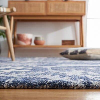 Ikat Blue and Ivory Hand-Tufted Wool Area Rug