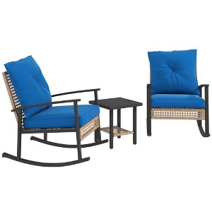 Aghana Digitals 3-Piece Outdoor Rocking Chair Set with Coffee Table, PE Rattan, Weatherproof - 1 of 4