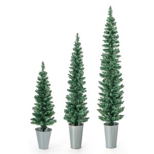 Tangkula 3’ & 4’ & 5’ Potted Artificial Christmas Tree Set of 3 Pencil Xmas Trees w/ 120 & 140 & 160 Branch Tips - 1 of 4