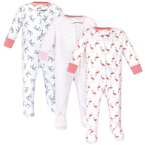 Yoga Sprout Baby Girls Cottton Zipper Sleep and Play 3pk, Flamingo - 1 of 1