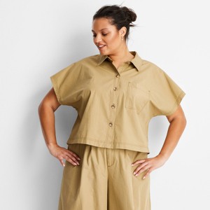 Women's Cap Sleeve V-Neck Button-Down Shirt - Future Collective - 1 of 3
