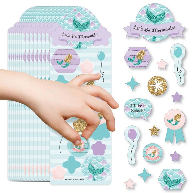 Big Dot of Happiness Let's Be Mermaids - Birthday Party Favor Kids Stickers - 16 Sheets - 256 Stickers, 1 of 8