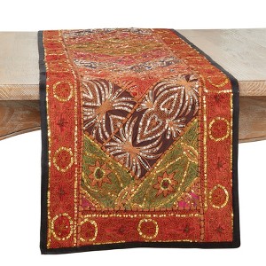 Saro Lifestyle Handmade Sari Table Runner with "Sitara" Design - 1 of 3