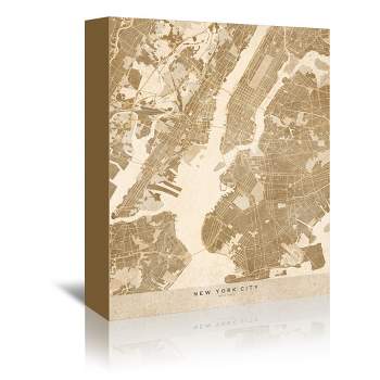 Americanflat Architecture Vintage Map Of New York City In Vintage Sepia By Blursbyai Unframed Canvas Wall Art
