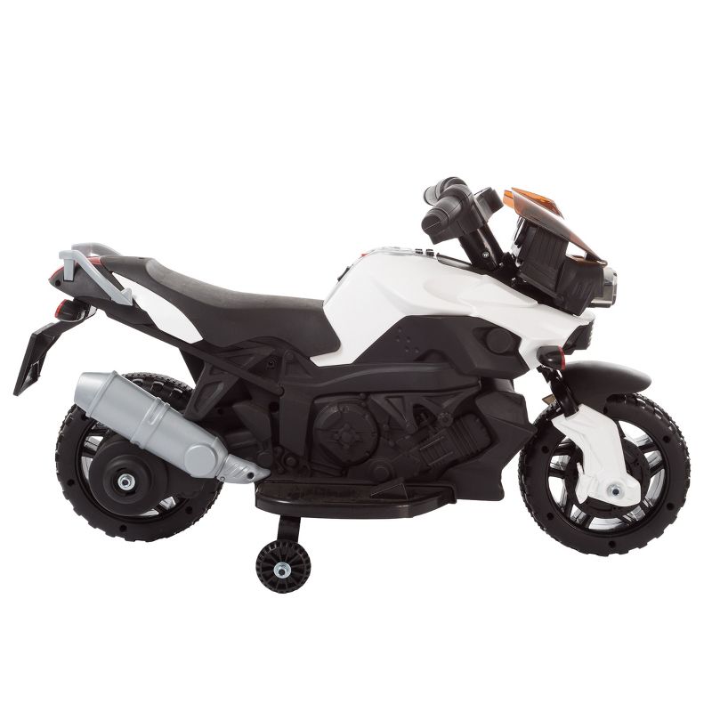 Toy Time Kids Motorcycle - Electric Ride-On with Training Wheels and Reverse Function - White and Black, 5 of 11
