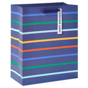 Medium 'Happy Birthday' Striped Gift Bag Purple - Spritz™: Paper, 9.75" Height, 7.75" Width, Birthday Gift Bags - 1 of 3