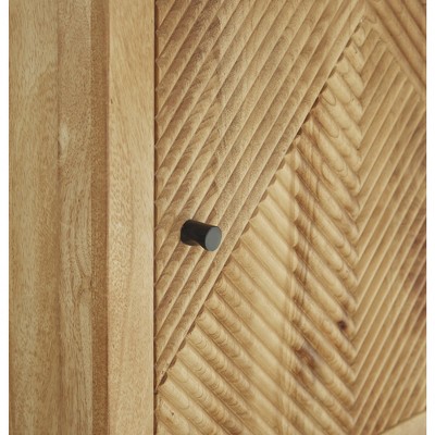 Light Brown Mango Wood Accent Cabinet with Fluted Door