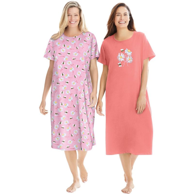 Dreams & Co. Women's Plus Size 2-Pack Long Sleepshirts, 1 of 2