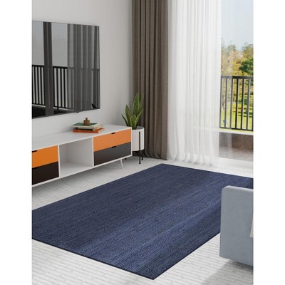 Handmade Navy Blue Reversible Wool Rectangular Rug