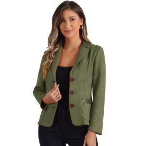 INSPIRE CHIC Women's Lapel Collar Button Front Long Sleeve Faux Suede Blazer - 1 of 4