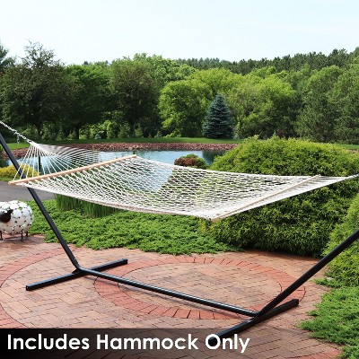 Double Wide Beige Cotton Rope Hammock with Hardwood Spreader Bars