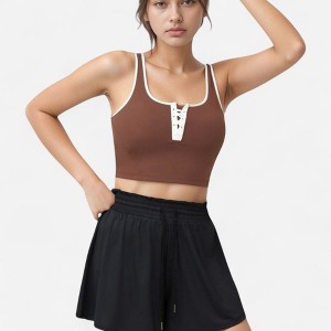 Anna-Kaci Active Women's Cropped Tank Top with Contrast Trim and Lace-Up Front Detail - 1 of 4